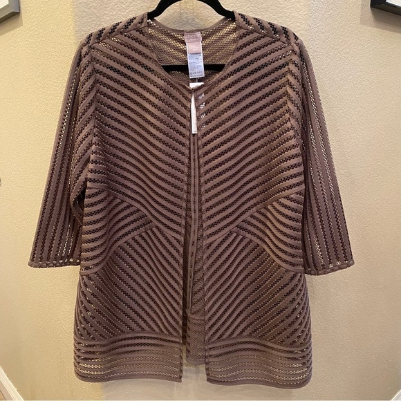 Chico's Jackets & Blazers - NWT~CHICO’S Women Deep Taupe Travelers Novelty Strip Jacket Size 2 (12/14)